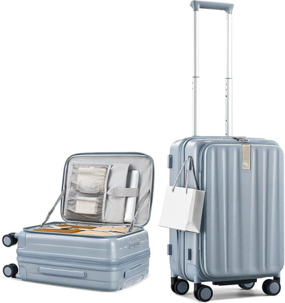 16 Inch Expandable Under Seat Luggage with Wheels Top Opening Small Suitcase with Wheels Carry On Luggage Airline Approved Lightweight Hard Shell Suitcases for Weekender Overnight-Caribbean Blue