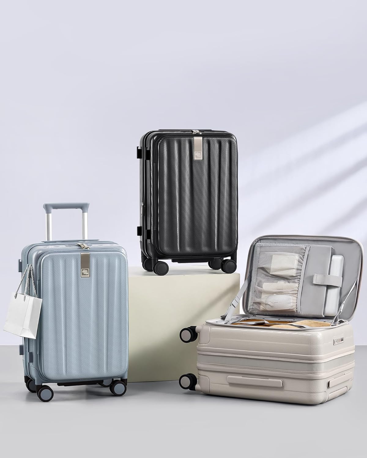 16 Inch Expandable Under Seat Luggage with Wheels Top Opening Small Suitcase with Wheels Carry On Luggage Airline Approved Lightweight Hard Shell Suitcases for Weekender Overnight-Caribbean Blue