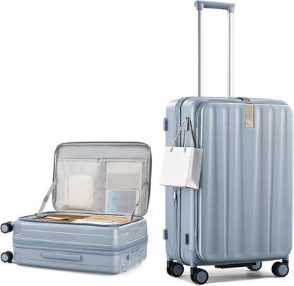 16 Inch Expandable Under Seat Luggage with Wheels Top Opening Small Suitcase with Wheels Carry On Luggage Airline Approved Lightweight Hard Shell Suitcases for Weekender Overnight-Caribbean Blue