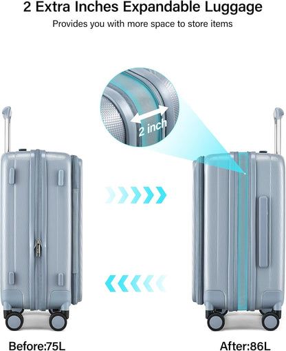 16 Inch Expandable Under Seat Luggage with Wheels Top Opening Small Suitcase with Wheels Carry On Luggage Airline Approved Lightweight Hard Shell Suitcases for Weekender Overnight-Caribbean Blue