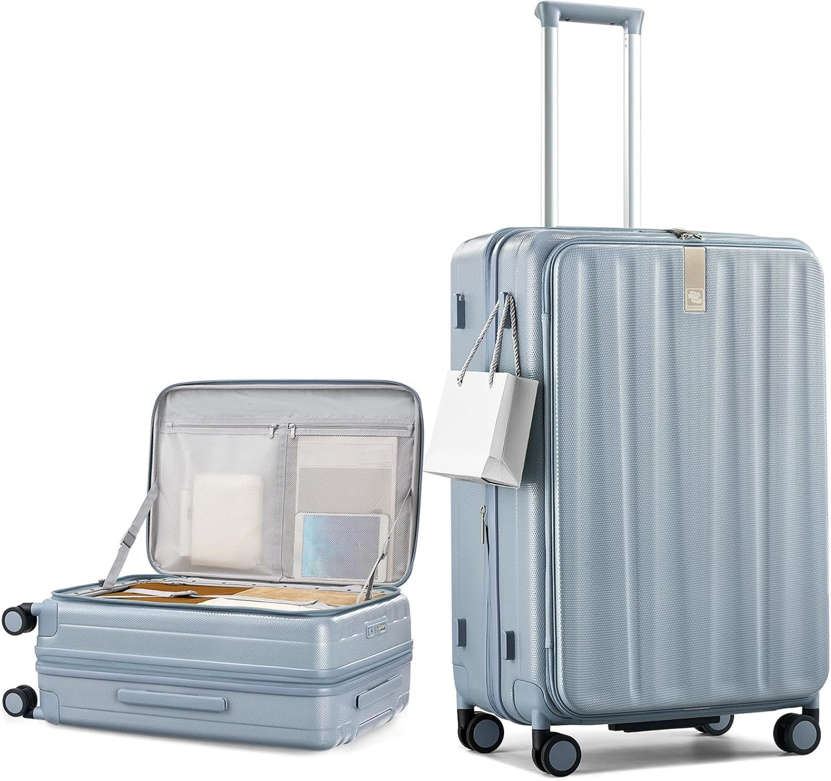 16 Inch Expandable Under Seat Luggage with Wheels Top Opening Small Suitcase with Wheels Carry On Luggage Airline Approved Lightweight Hard Shell Suitcases for Weekender Overnight-Caribbean Blue
