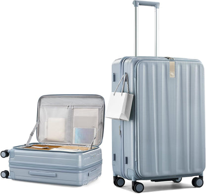 16 Inch Expandable Under Seat Luggage with Wheels Top Opening Small Suitcase with Wheels Carry On Luggage Airline Approved Lightweight Hard Shell Suitcases for Weekender Overnight-Caribbean Blue