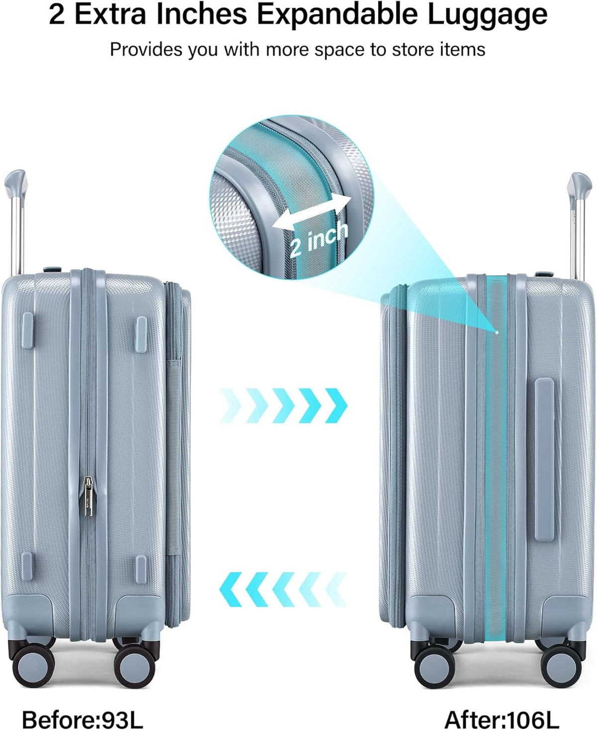 16 Inch Expandable Under Seat Luggage with Wheels Top Opening Small Suitcase with Wheels Carry On Luggage Airline Approved Lightweight Hard Shell Suitcases for Weekender Overnight-Caribbean Blue