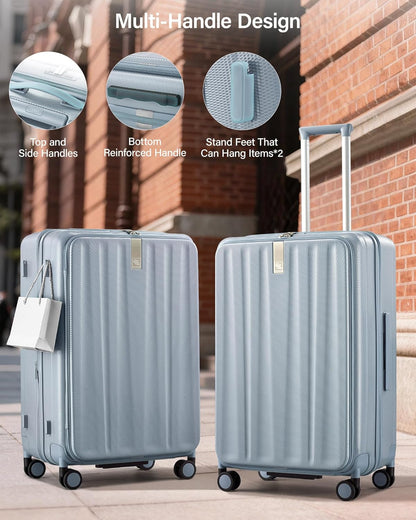 16 Inch Expandable Under Seat Luggage with Wheels Top Opening Small Suitcase with Wheels Carry On Luggage Airline Approved Lightweight Hard Shell Suitcases for Weekender Overnight-Caribbean Blue
