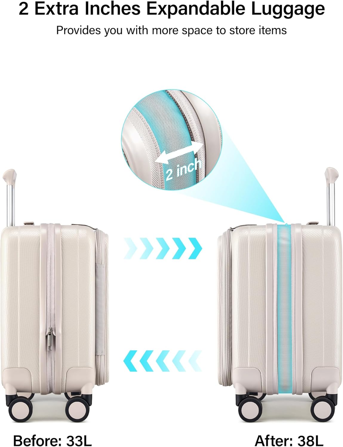 16 Inch Expandable Under Seat Luggage with Wheels Top Opening Small Suitcase with Wheels Carry On Luggage Airline Approved Lightweight Hard Shell Suitcases for Weekender Overnight-Caribbean Blue