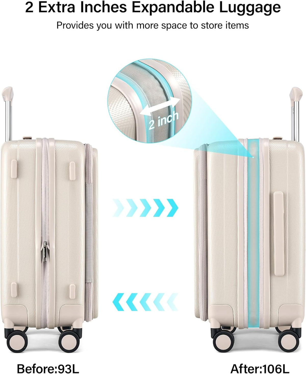 16 Inch Expandable Under Seat Luggage with Wheels Top Opening Small Suitcase with Wheels Carry On Luggage Airline Approved Lightweight Hard Shell Suitcases for Weekender Overnight-Caribbean Blue