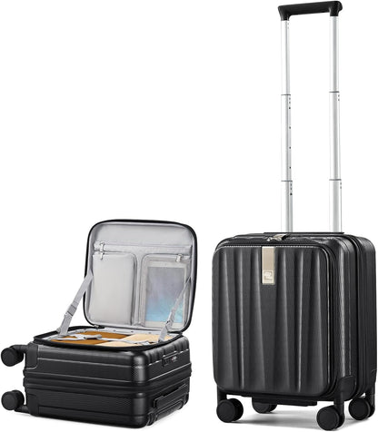 16 Inch Expandable Under Seat Luggage with Wheels Top Opening Small Suitcase with Wheels Carry On Luggage Airline Approved Lightweight Hard Shell Suitcases for Weekender Overnight-Caribbean Blue