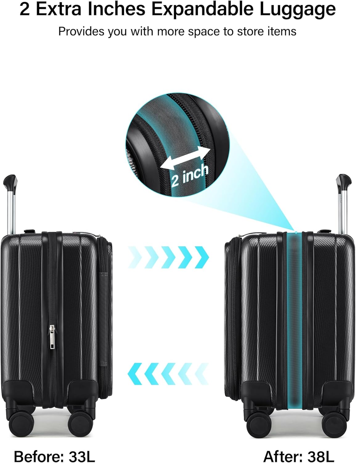 16 Inch Expandable Under Seat Luggage with Wheels Top Opening Small Suitcase with Wheels Carry On Luggage Airline Approved Lightweight Hard Shell Suitcases for Weekender Overnight-Caribbean Blue