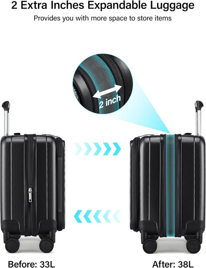 16 Inch Expandable Under Seat Luggage with Wheels Top Opening Small Suitcase with Wheels Carry On Luggage Airline Approved Lightweight Hard Shell Suitcases for Weekender Overnight-Caribbean Blue