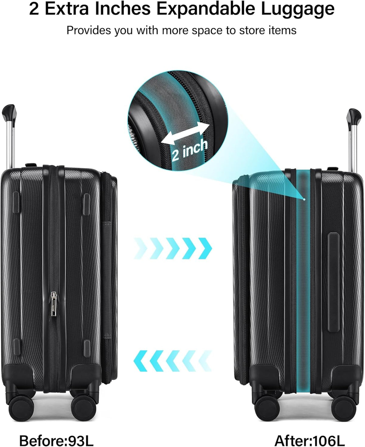 16 Inch Expandable Under Seat Luggage with Wheels Top Opening Small Suitcase with Wheels Carry On Luggage Airline Approved Lightweight Hard Shell Suitcases for Weekender Overnight-Caribbean Blue
