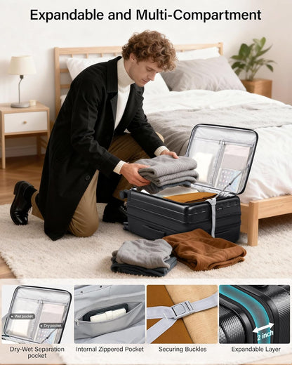 16 Inch Expandable Under Seat Luggage with Wheels Top Opening Small Suitcase with Wheels Carry On Luggage Airline Approved Lightweight Hard Shell Suitcases for Weekender Overnight-Caribbean Blue