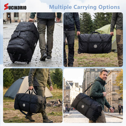 Foldable Travel Duffle Bag with Wheels and Handle Large 100L XL Rolling Travelling Duffel Bags Waterproof Oxford Carry On Hand Luggage Deployment Bag With Storage Bag & Combination Padlock