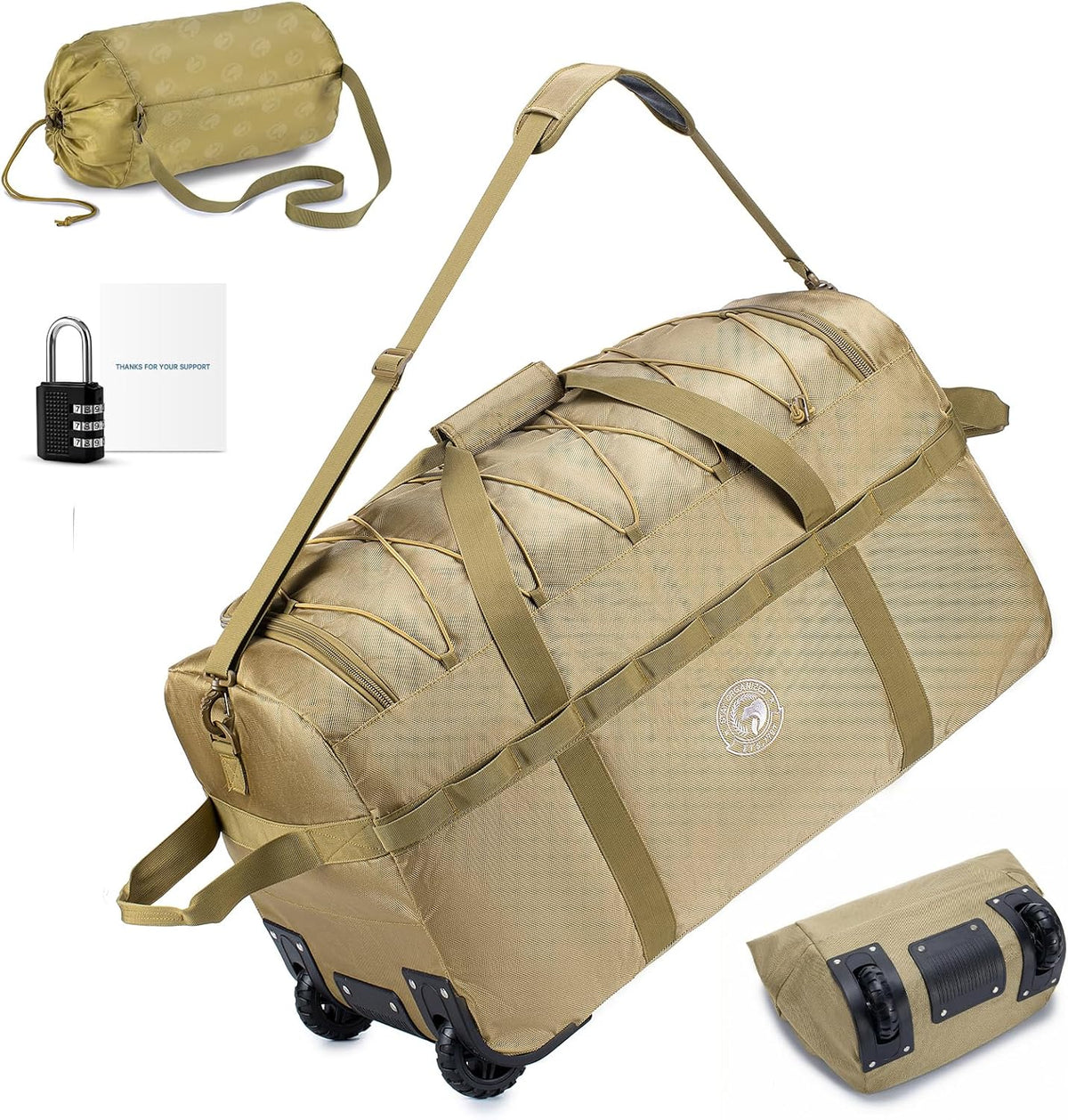 Foldable Travel Duffle Bag with Wheels and Handle Large 100L XL Rolling Travelling Duffel Bags Waterproof Oxford Carry On Hand Luggage Deployment Bag With Storage Bag & Combination Padlock