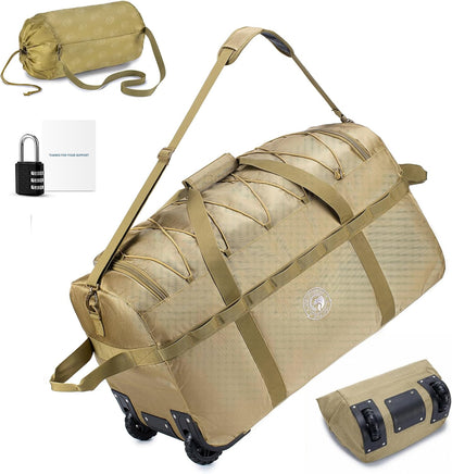 Foldable Travel Duffle Bag with Wheels and Handle Large 100L XL Rolling Travelling Duffel Bags Waterproof Oxford Carry On Hand Luggage Deployment Bag With Storage Bag & Combination Padlock