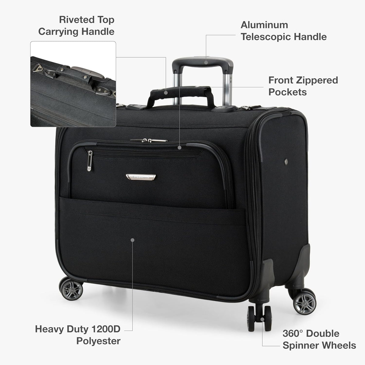 Carry-On Softside 8-Wheeled Spinner Garment Bag Luggage, Black, 21-Inch