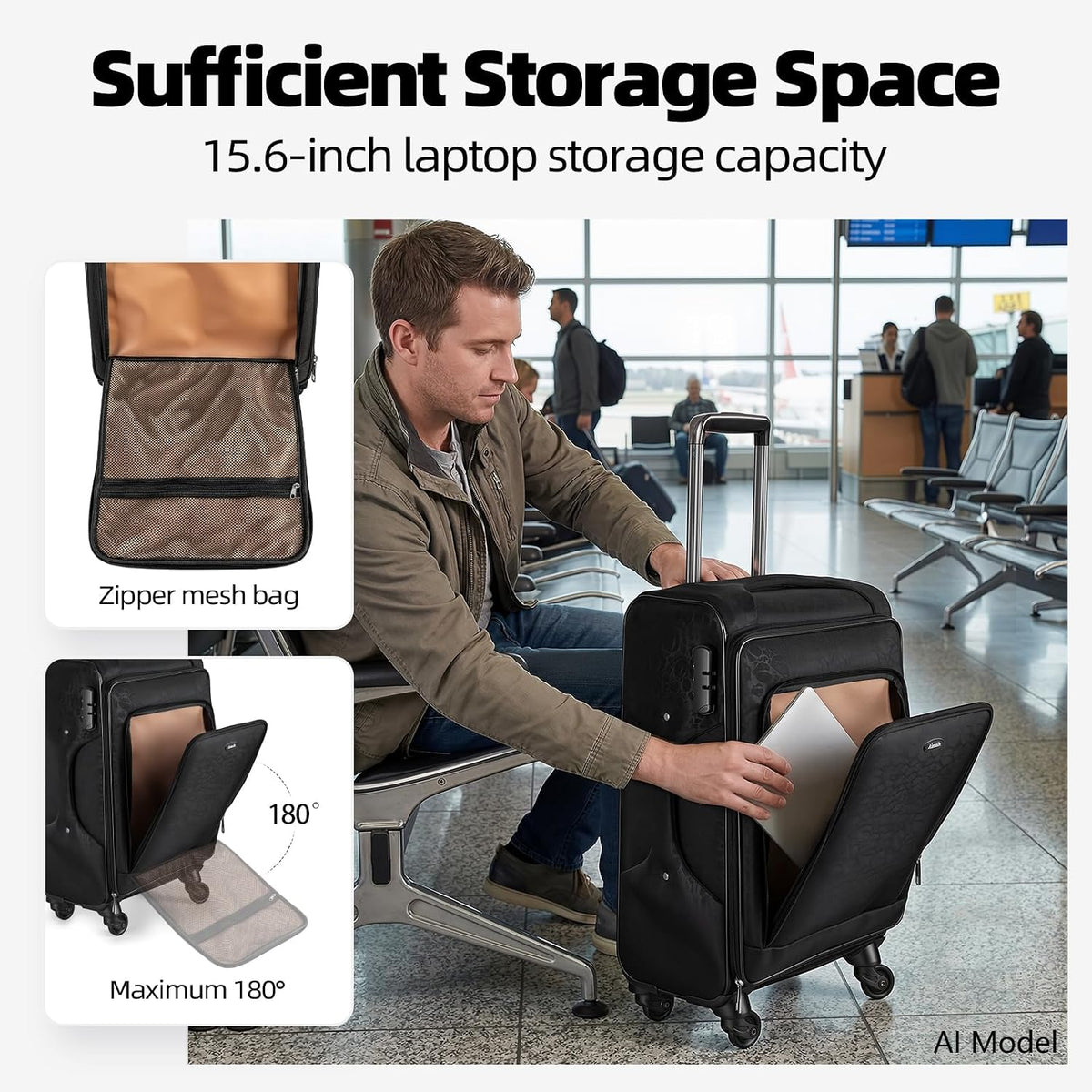 Carry on Luggage 13.7" x 10.6" x 20.4" Airline Approved, 20 Inch Softside Suitcase with Wheels, TSA Lock for Business Trip, Water-Resistant Large Capacity for Men Women