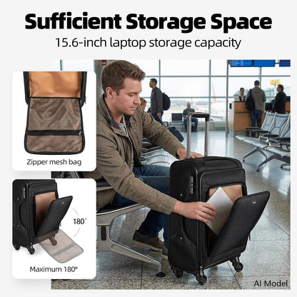 Carry on Luggage 13.7" x 10.6" x 20.4" Airline Approved, 20 Inch Softside Suitcase with Wheels, TSA Lock for Business Trip, Water-Resistant Large Capacity for Men Women