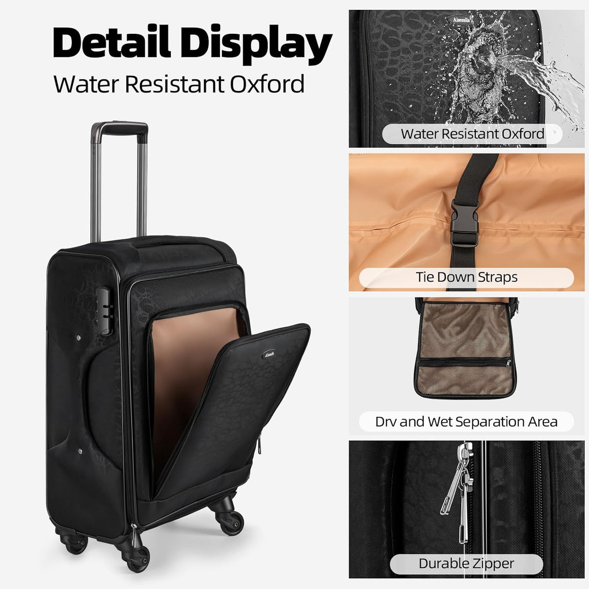 Carry on Luggage 13.7" x 10.6" x 20.4" Airline Approved, 20 Inch Softside Suitcase with Wheels, TSA Lock for Business Trip, Water-Resistant Large Capacity for Men Women
