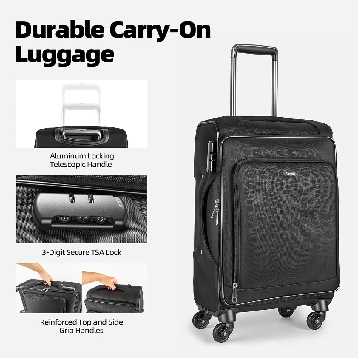 Carry on Luggage 13.7" x 10.6" x 20.4" Airline Approved, 20 Inch Softside Suitcase with Wheels, TSA Lock for Business Trip, Water-Resistant Large Capacity for Men Women