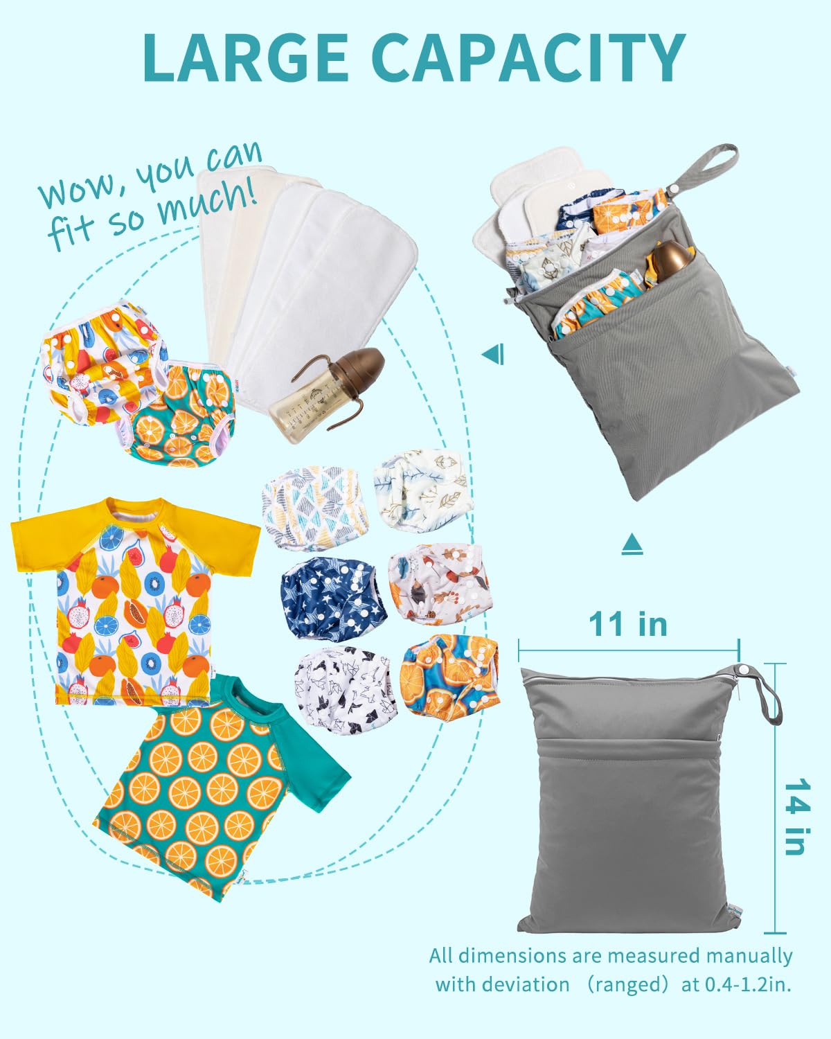 Wet Dry Bags 3 Pack, Waterproof Reusable Travel Bags for Swimsuits, Baby Cloth Diapers, Beach, Pool, Gym Bag & Wet Clothes with 2 Pockets L-BWG - Colors A