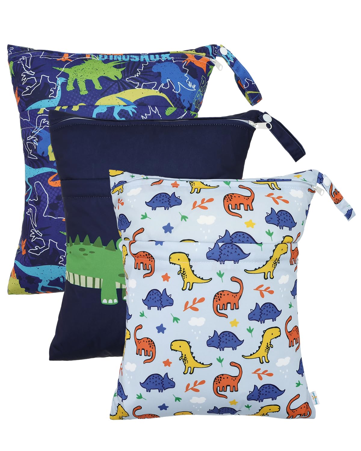 Wet Dry Bags 3 Pack, Waterproof Reusable Travel Bags for Swimsuits, Baby Cloth Diapers, Beach, Pool, Gym Bag & Wet Clothes with 2 Pockets L-BWG - Colors A