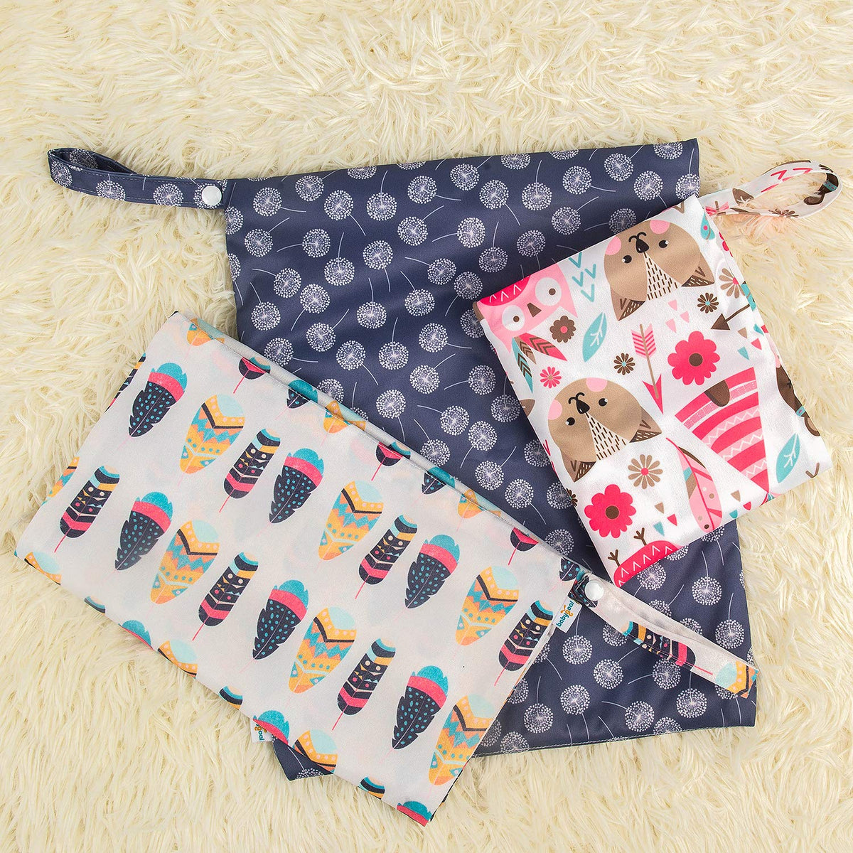 Wet Dry Bags 3 Pack, Waterproof Reusable Travel Bags for Swimsuits, Baby Cloth Diapers, Beach, Pool, Gym Bag & Wet Clothes with 2 Pockets L-BWG - Colors A