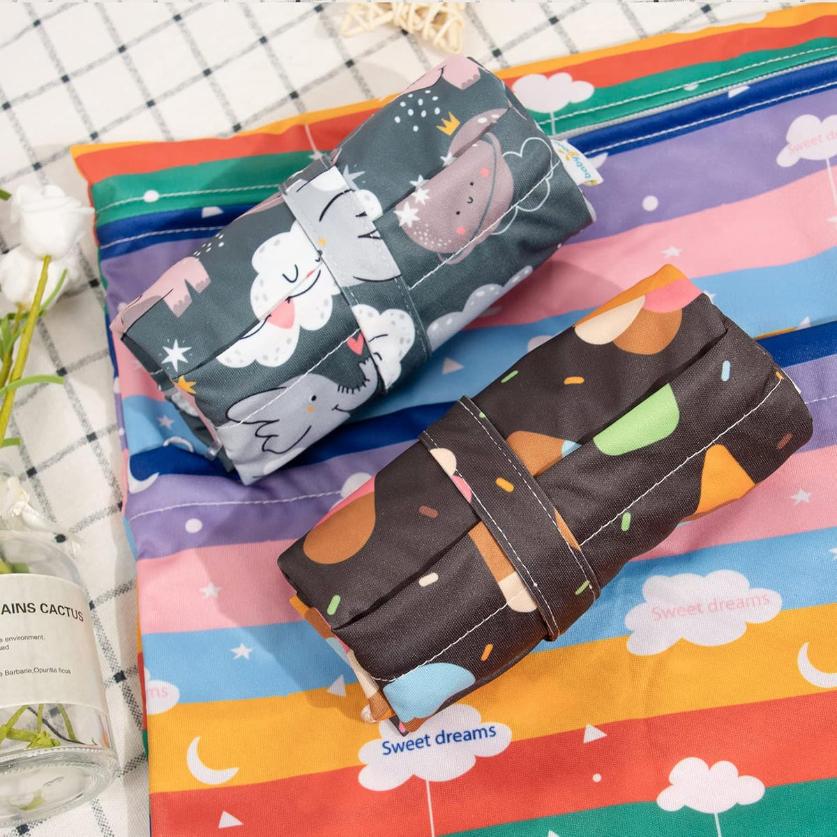 Wet Dry Bags 3 Pack, Waterproof Reusable Travel Bags for Swimsuits, Baby Cloth Diapers, Beach, Pool, Gym Bag & Wet Clothes with 2 Pockets L-BWG - Colors A