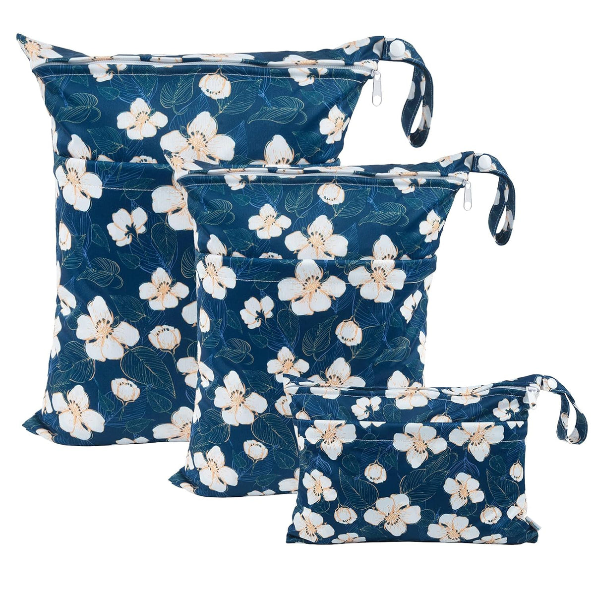 Wet Dry Bags 3 Pack, Waterproof Reusable Travel Bags for Swimsuits, Baby Cloth Diapers, Beach, Pool, Gym Bag & Wet Clothes with 2 Pockets L-BWG - Colors A