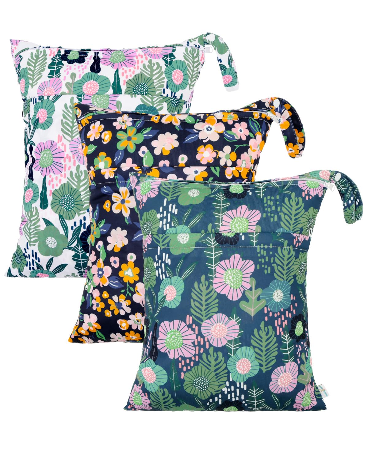 Wet Dry Bags 3 Pack, Waterproof Reusable Travel Bags for Swimsuits, Baby Cloth Diapers, Beach, Pool, Gym Bag & Wet Clothes with 2 Pockets L-BWG - Colors A