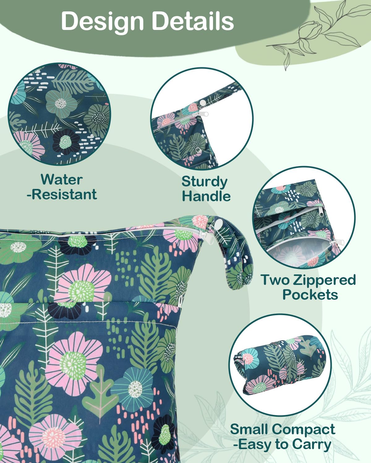 Wet Dry Bags 3 Pack, Waterproof Reusable Travel Bags for Swimsuits, Baby Cloth Diapers, Beach, Pool, Gym Bag & Wet Clothes with 2 Pockets L-BWG - Colors A