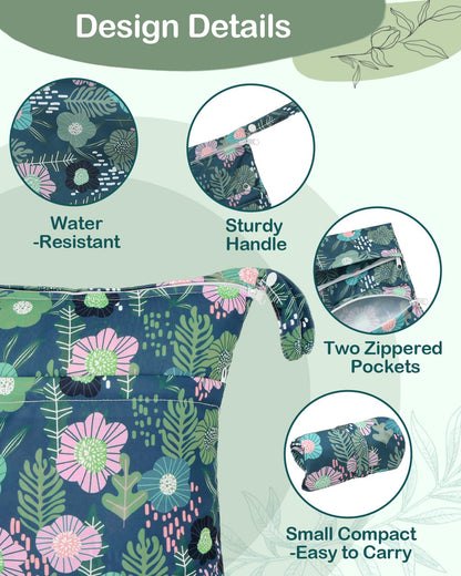 Wet Dry Bags 3 Pack, Waterproof Reusable Travel Bags for Swimsuits, Baby Cloth Diapers, Beach, Pool, Gym Bag & Wet Clothes with 2 Pockets L-BWG - Colors A