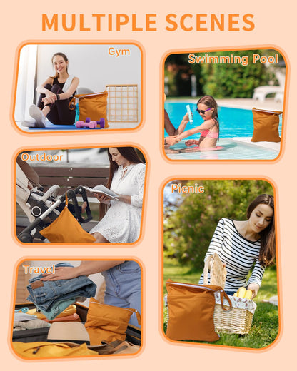 Wet Dry Bags 3 Pack, Waterproof Reusable Travel Bags for Swimsuits, Baby Cloth Diapers, Beach, Pool, Gym Bag & Wet Clothes with 2 Pockets L-BWG - Colors A