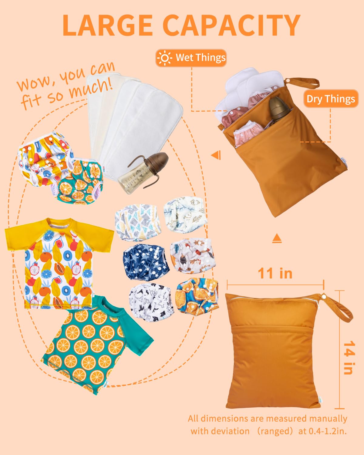 Wet Dry Bags 3 Pack, Waterproof Reusable Travel Bags for Swimsuits, Baby Cloth Diapers, Beach, Pool, Gym Bag & Wet Clothes with 2 Pockets L-BWG - Colors A