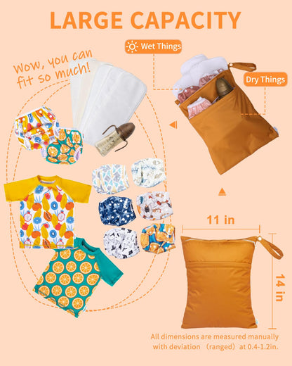 Wet Dry Bags 3 Pack, Waterproof Reusable Travel Bags for Swimsuits, Baby Cloth Diapers, Beach, Pool, Gym Bag & Wet Clothes with 2 Pockets L-BWG - Colors A