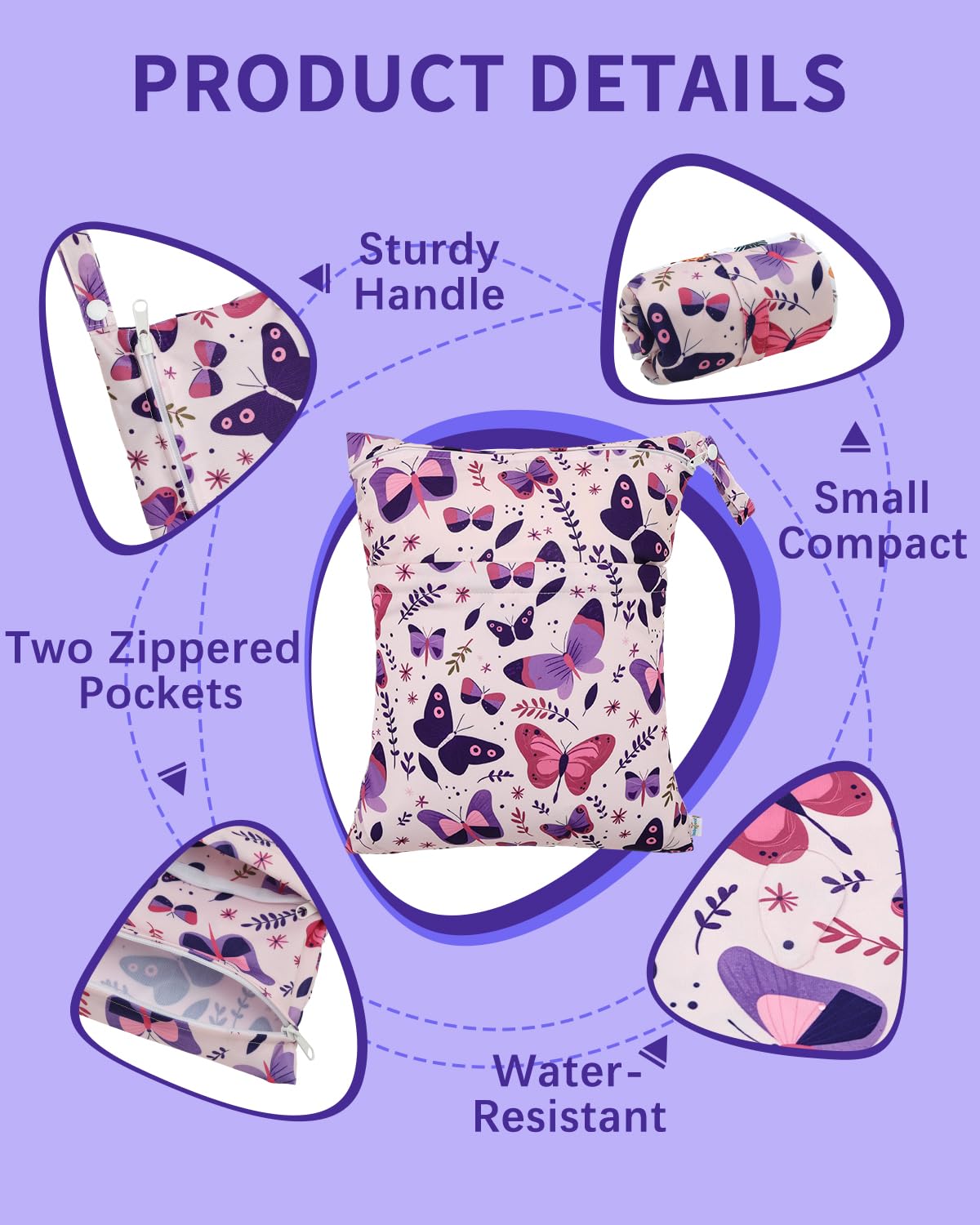 Wet Dry Bags 3 Pack, Waterproof Reusable Travel Bags for Swimsuits, Baby Cloth Diapers, Beach, Pool, Gym Bag & Wet Clothes with 2 Pockets L-BWG - Colors A