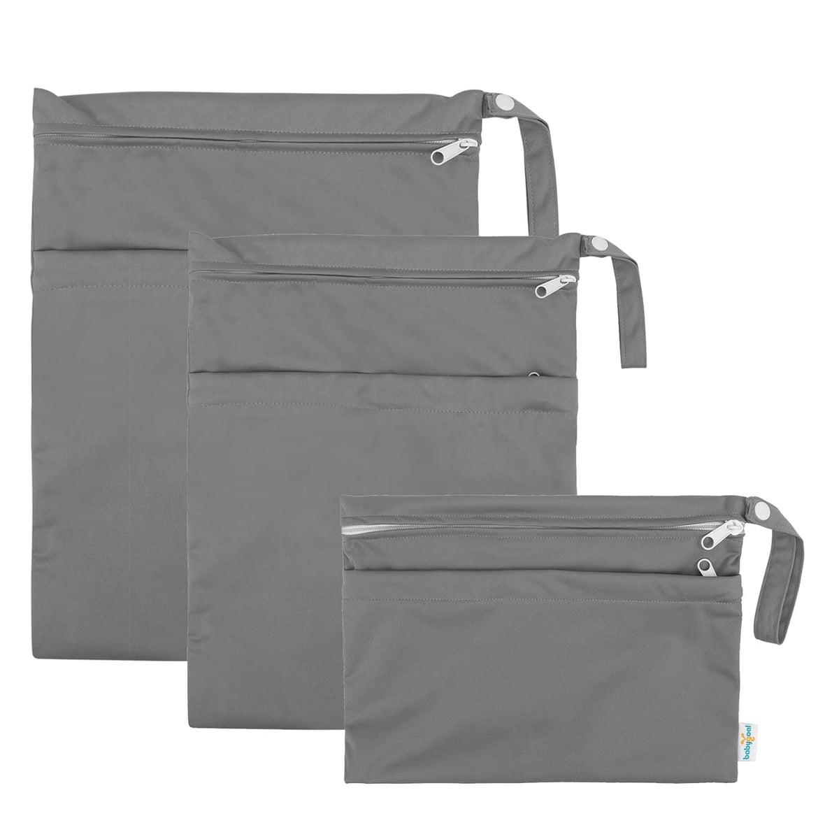 Wet Dry Bags 3 Pack, Waterproof Reusable Travel Bags for Swimsuits, Baby Cloth Diapers, Beach, Pool, Gym Bag & Wet Clothes with 2 Pockets L-BWG - Colors A