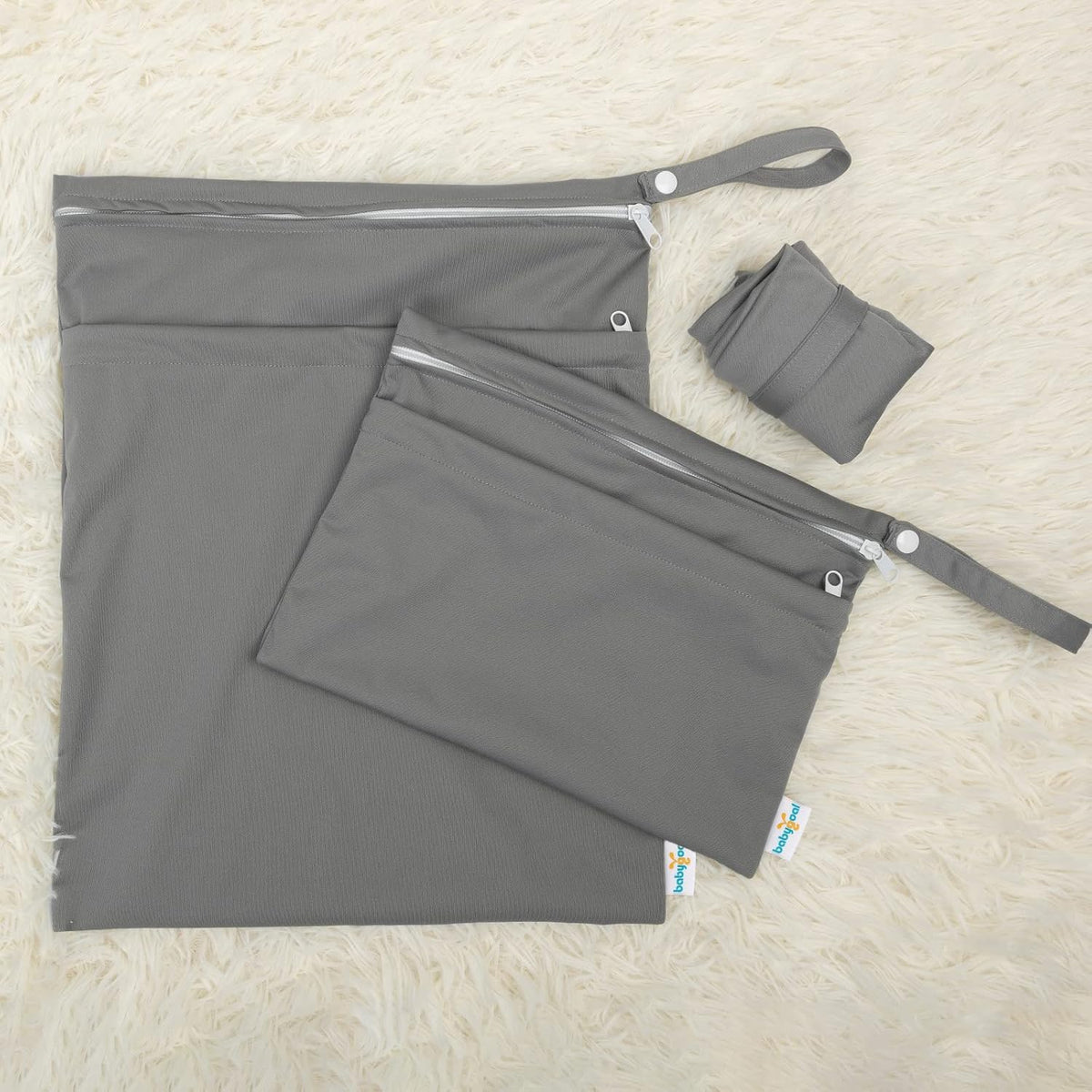 Wet Dry Bags 3 Pack, Waterproof Reusable Travel Bags for Swimsuits, Baby Cloth Diapers, Beach, Pool, Gym Bag & Wet Clothes with 2 Pockets L-BWG - Colors A