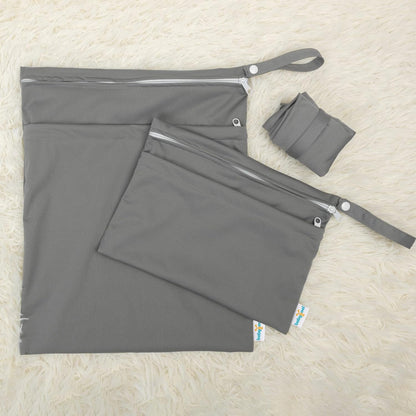 Wet Dry Bags 3 Pack, Waterproof Reusable Travel Bags for Swimsuits, Baby Cloth Diapers, Beach, Pool, Gym Bag & Wet Clothes with 2 Pockets L-BWG - Colors A