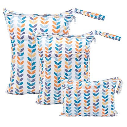 Wet Dry Bags 3 Pack, Waterproof Reusable Travel Bags for Swimsuits, Baby Cloth Diapers, Beach, Pool, Gym Bag & Wet Clothes with 2 Pockets L-BWG - Colors A