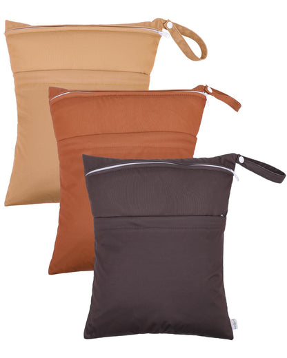 Wet Dry Bags 3 Pack, Waterproof Reusable Travel Bags for Swimsuits, Baby Cloth Diapers, Beach, Pool, Gym Bag & Wet Clothes with 2 Pockets L-BWG - Colors A