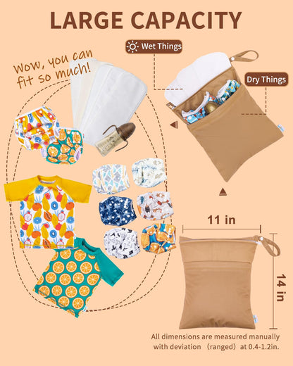 Wet Dry Bags 3 Pack, Waterproof Reusable Travel Bags for Swimsuits, Baby Cloth Diapers, Beach, Pool, Gym Bag & Wet Clothes with 2 Pockets L-BWG - Colors A