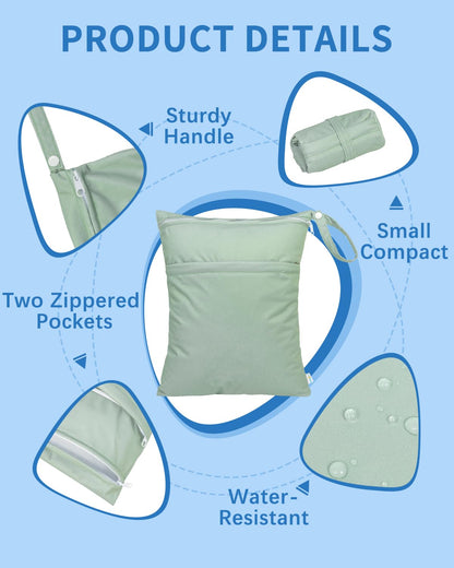 Wet Dry Bags 3 Pack, Waterproof Reusable Travel Bags for Swimsuits, Baby Cloth Diapers, Beach, Pool, Gym Bag & Wet Clothes with 2 Pockets L-BWG - Colors A