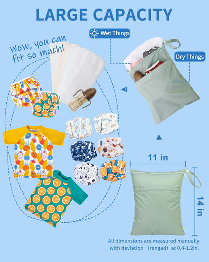 Wet Dry Bags 3 Pack, Waterproof Reusable Travel Bags for Swimsuits, Baby Cloth Diapers, Beach, Pool, Gym Bag & Wet Clothes with 2 Pockets L-BWG - Colors A