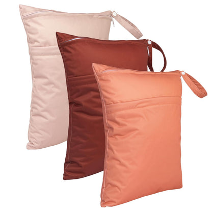 Wet Dry Bags 3 Pack, Waterproof Reusable Travel Bags for Swimsuits, Baby Cloth Diapers, Beach, Pool, Gym Bag & Wet Clothes with 2 Pockets L-BWG - Colors A