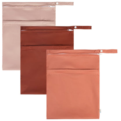 Wet Dry Bags 3 Pack, Waterproof Reusable Travel Bags for Swimsuits, Baby Cloth Diapers, Beach, Pool, Gym Bag & Wet Clothes with 2 Pockets L-BWG - Colors A