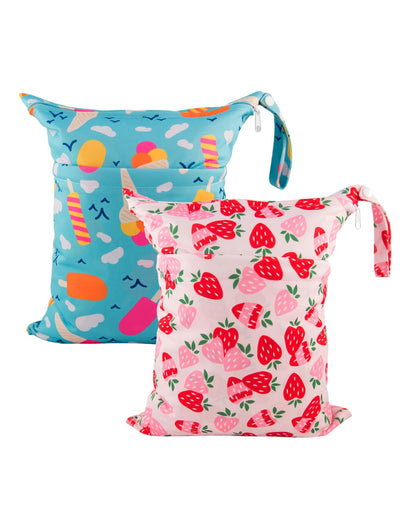 Wet Dry Bags 3 Pack, Waterproof Reusable Travel Bags for Swimsuits, Baby Cloth Diapers, Beach, Pool, Gym Bag & Wet Clothes with 2 Pockets L-BWG - Colors A