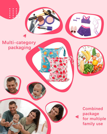 Wet Dry Bags 3 Pack, Waterproof Reusable Travel Bags for Swimsuits, Baby Cloth Diapers, Beach, Pool, Gym Bag & Wet Clothes with 2 Pockets L-BWG - Colors A