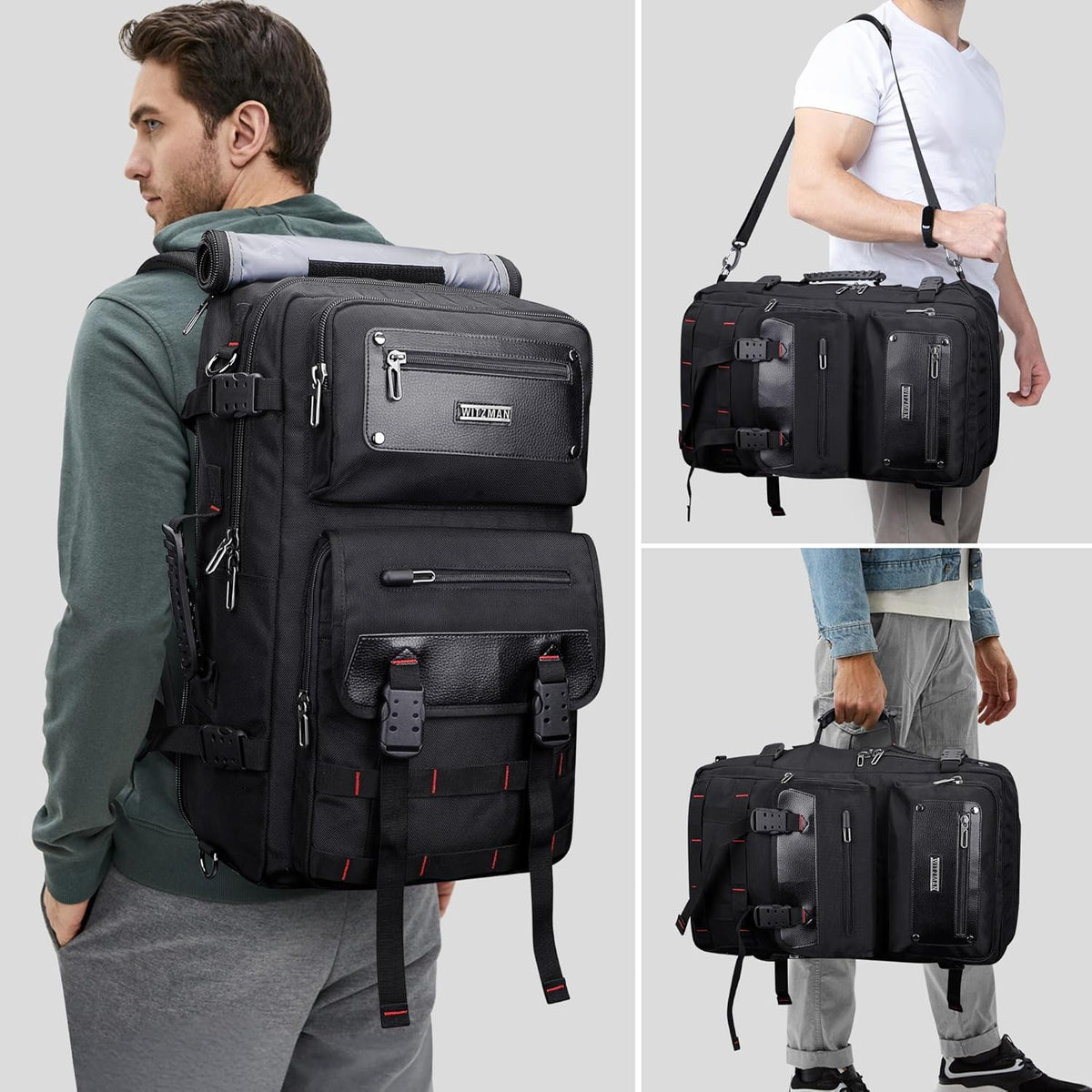 Travel Backpack for Men Duffle Bags Fits 17 Inch Laptop | Nylon Water-resistant 3-in-1 Carry on Backpack Airline Approved, Large Convertible Overnight Rucksack, B685 Silvery Grey