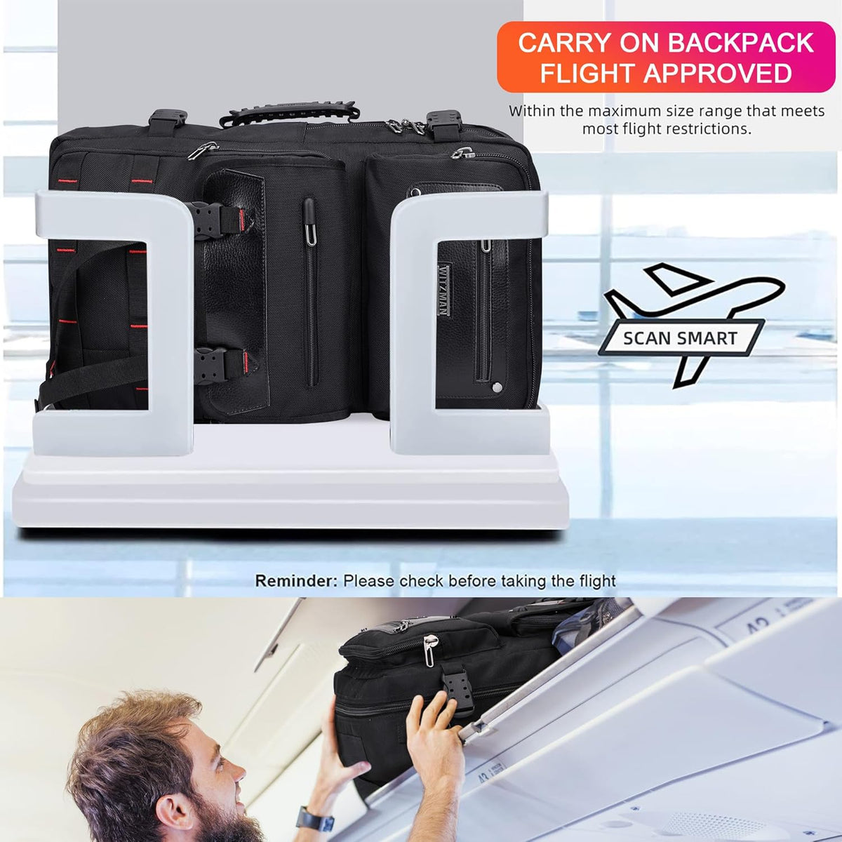 Travel Backpack for Men Duffle Bags Fits 17 Inch Laptop | Nylon Water-resistant 3-in-1 Carry on Backpack Airline Approved, Large Convertible Overnight Rucksack, B685 Silvery Grey