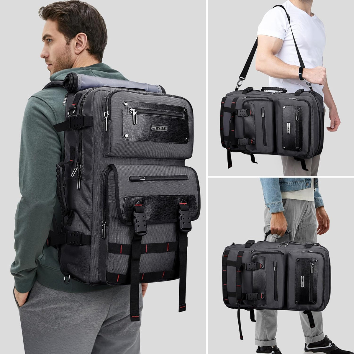 Travel Backpack for Men Duffle Bags Fits 17 Inch Laptop | Nylon Water-resistant 3-in-1 Carry on Backpack Airline Approved, Large Convertible Overnight Rucksack, B685 Silvery Grey